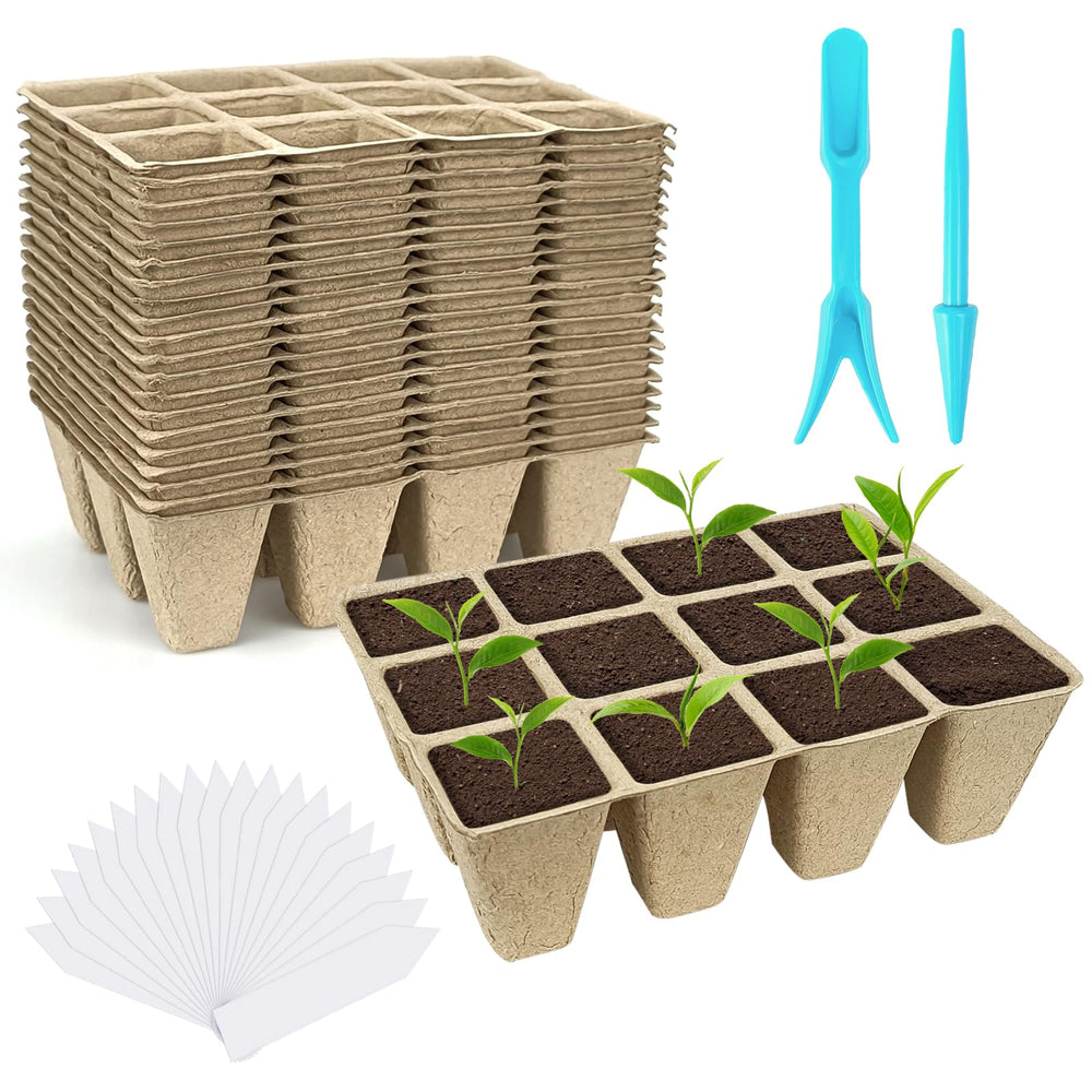 GCVOPTON front pack showing 20 biodegradable seedling trays and contents benefit reduced waste