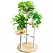 GEEBOBO front view white corner plant stand showing tidy three-tier display and style
