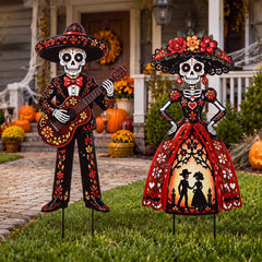 Geelin sugar skull front view showing colorful calavera design and festive appeal