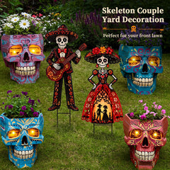 Geelin sugar skull inserted in plant pot showing easy instant outdoor installation