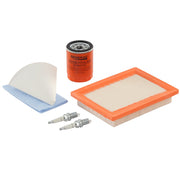 Generac 6483 kit laid out showing filters and plugs for clean, correct servicing