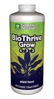 General Hydroponics BioThrive Grow front label showing product benefits