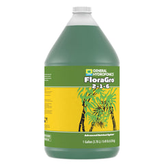 General Hydroponics FloraGro close-up of label highlighting nutrient ratio benefit