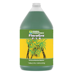General Hydroponics FloraGro front label showing product and dosage benefits