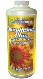 General Hydroponics Floralicious Plus quart front label showing product and benefits