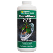 General Hydroponics FloraNova Grow front label showing product and benefits