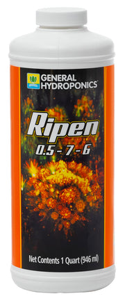 General Hydroponics Ripen front label showing concentration and benefits