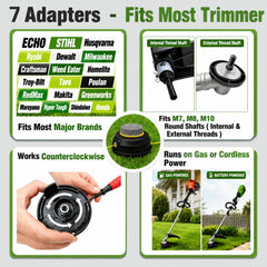 Generic trimmer head in use trimming lawn showing faster line feed benefit