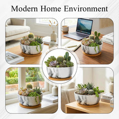 Generic pastel marble bamboo tray detail showing water catch and surface protection