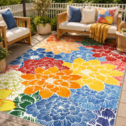 GENIMO 5x8 front view on patio showing multicolor floral pattern and curb appeal