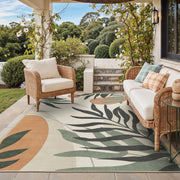 GENIMO front view of beige olive rug showing pattern and welcome curb appeal