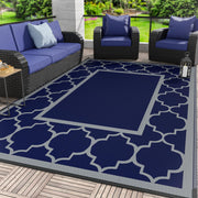 GENIMO front view of 5'x8' blue grey rug shows durable pattern and curb appeal