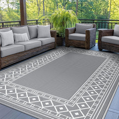 GENIMO front view of 5x8 grey white rug showing modern pattern and curb appeal