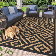 GENIMO front view showing 6x9 black brown rug and clean patio benefit