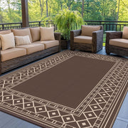 GENIMO front view of 6'x9' coffee beige rug showing geometric design and curb appeal