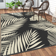 GENIMO front view of 5x8 black beige rug showing reversible pattern and durable weave
