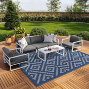 GENIMO front view of blue grey outdoor rug showing clean pattern and curb appeal