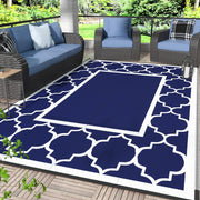 GENIMO front view of blue and white rug showing stylish outdoor appeal