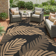 GENIMO front view of 5x8 patio rug showing palm-leaf design and durable finish
