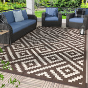GENIMO front view of Coffee Beige outdoor rug showing clean patio look and durable finish