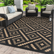 GENIMO front view of mocha rug shows durable pattern and outdoor appeal