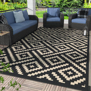 GENIMO rug front view showing black beige pattern and durable finish
