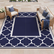 GENIMO front view of blue-white rug showing pattern and curb appeal