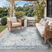 GENIMO front view light blue rug showing pattern and coverage benefits
