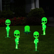 Gerrii front view of five-piece alien yard sign set showing bold shapes and curb appeal