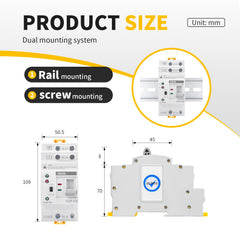 GEYA ATS side profile on DIN rail demonstrating space-saving mounting and secure fit