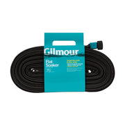 GILMOUR front packaging showing 75' flat soaker hose and clear benefits