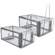Gingbau front view of two live-capture cages showing compact benefit
