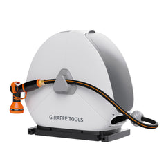 Giraffe Tools front view of ground-mounted reel showing compact discreet storage benefit