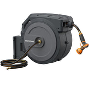 Giraffe Tools front view of mounted retractable hose reel showing tidy storage benefit