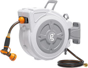 Giraffe Tools front view of wall-mounted reel showing compact storage and neat hose management