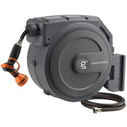 Giraffe Tools front view of wall-mounted reel showing tidy storage benefit