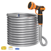 Giraffe Tools front view of coiled stainless steel hose showing durability advantage