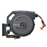 Giraffe Tools front view of mounted retractable hose reel showing neat storage and easy access