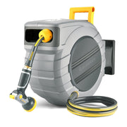 glahoden front-mounted reel showing compact wall installation and tidy storage