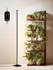GLOWRIUM front view standing grow light showing vertical tubes and full coverage benefit