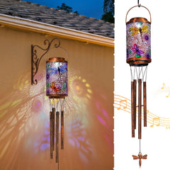 Go2garden dragonfly front view showing lantern and hanging chimes with decorative appeal