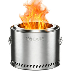 GOLABS FP1 front view showing compact stainless-steel fire pit and stable base for reliable heat