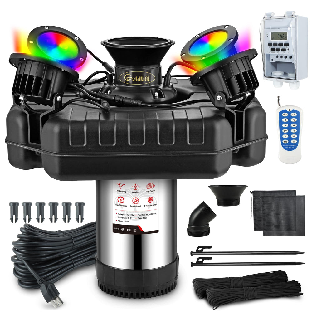 Goldlife F3 front view showing floating fountain and balanced float for stable aeration
