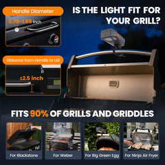 Goldusk side angle displaying 160° beam for even grill illumination