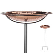 Good Directions polished copper bird bath front view showing elegant outdoor focal point