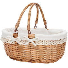 Good GAIN front view of white willow basket showing classic style and easy carrying
