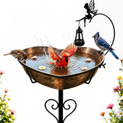 Goodeco front view heart bird bath showing decorative shape and stake benefit
