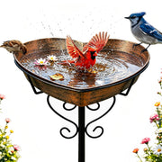 Goodeco bird bath front view showing heart bowl and stable design benefit