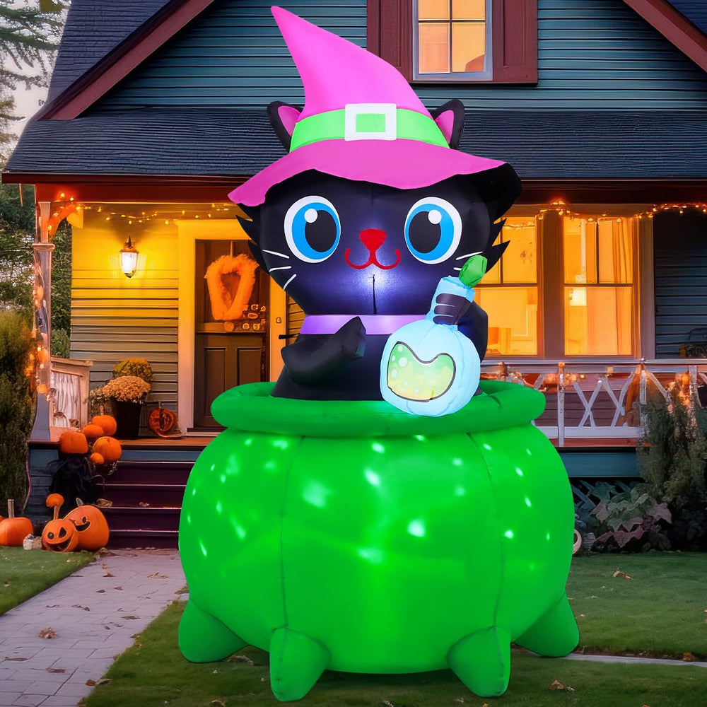 GOOSH front view of cat and cauldron showing festive curb appeal