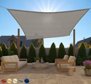 GORILLA GRIP front view of 10x10 gray sail showing coverage and shade benefit